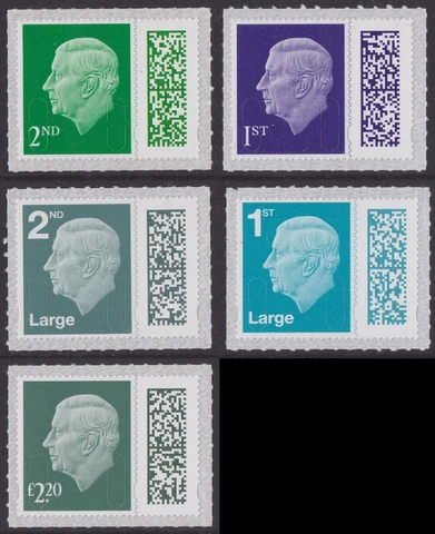 GB King Charles III Definitive M23L set (5 stamps) MNH 2023 Cover