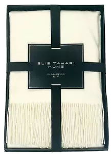 Elegant 100% Smooth Cashmere Wool Throw Blanket Solid Cream Ivory 50X60 Tahari - Picture 1 of 5