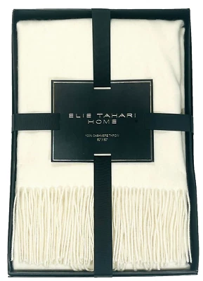 Elegant 100% Smooth Cashmere Wool Throw Blanket Solid Cream Ivory 50X60 Tahari - Image 1 of 4