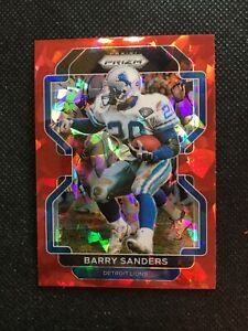  2021 BARRY SANDERS PANINI/PRIZM SILVER RED CRACKED ICE DETROIT LIONS #155.