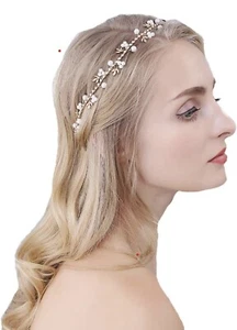 Damen Braut Haar Rebe Hochzeit Kristall Perle Braut Haarband Kopfschmuck silber - Bild 1 von 6