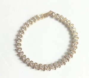 Yellow Gold Plated Cubic Zirconia Tennis Bracelet S Shape  - Picture 1 of 8