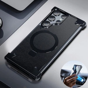 For Samsung Galaxy S24 S23 Ultra Aluminum Alloy Leather Frosted Magnetic Cover - Picture 1 of 18
