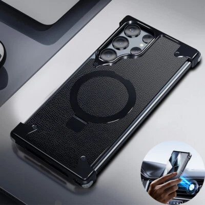 For Samsung Galaxy S24 S23 Ultra Aluminum Alloy Leather Frosted Magnetic Cover - Image 1 of 4