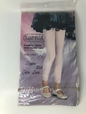 Medias sin pies negras Sophia vintage para niñas con encaje capri largo 7-10 nailon Foto 1 de 3