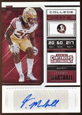 2018 Panini Contenders Draft Picks #252 Trey Marshall Autograph AUTO RC - Image 1 of 2