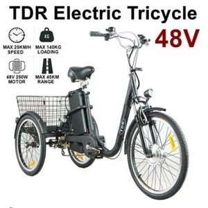 Black 48v Electric Trike Tricycle 3 Wheeler cycle Power Assist 250w 10Ah e-Bike - Picture 1 of 10