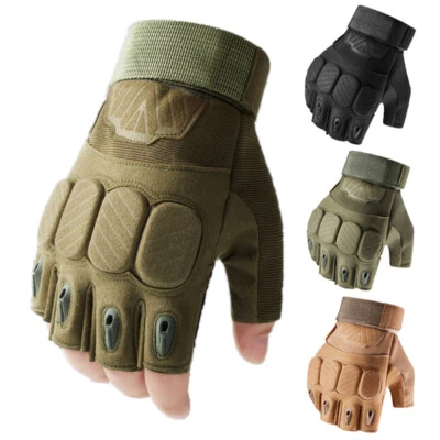 Tactical Knuckle Protection Gloves Army Training Paintball Hunting Fingerless - Image 1 of 4