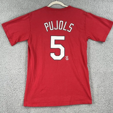 St Louis Cardinals Shirt Mens Medium Albert Pujols #5 Red Majestic Double Sided Cover