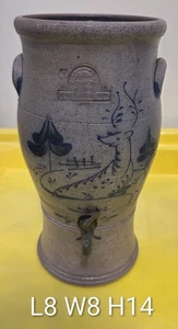 Rowe Pottery Works 1 Piece Salt Glazed Water Cooler 14" Brass Spigot 1985, NoLid - Picture 1 of 6