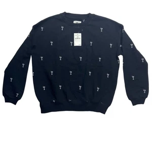 Lou & Grey Nordstrom Black Martini Cocktail Embroidered Crewneck Sweatshirt XS - Picture 1 of 11