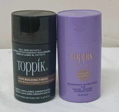 TOPPIK Hair Filler Fibers 2PK Medium Brown & Medium Blonde New Sealed MSRP $65 - Image 1 of 3