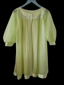 VTG Lingerie Granny Peignoir Green Sheer Nightgown Negligee Set Balloon Sleeve - Picture 1 of 23