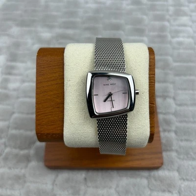 Nine West Diamond Accent Ladies Watch Stainless Steel Band Pink Face New Batt - Image 1 of 4