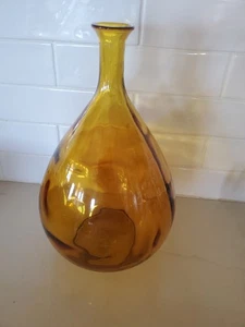 Florero ramo ámbar grande alto 14" oro amarillo vidrio prensado a mano - Imagen 1 de 6