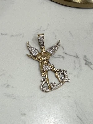 Dije colgante ángel san michael oro 14k 1,75 pulgadas largo  Foto 1 de 4