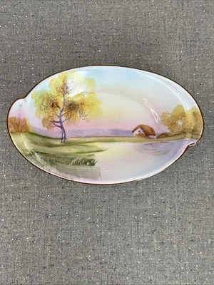 Vintage Noritake Nippon Tree In The Meadow 6" Hand Painted Oval Bowl Trinket Dis - Image 1 of 4