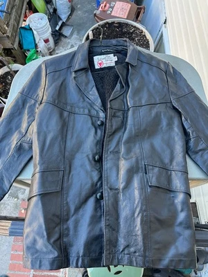 Chaqueta de cuero negra vintage Sears - The Leather Shop para hombre - talla 42R / grande Foto 1 de 4