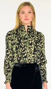 Elizabeth James The Label Black Lily of the Valley Smocked Ruffle Blouse Size XL - Picture 1 of 15