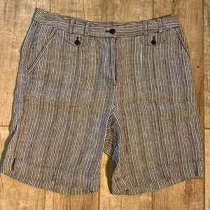 Jones New York 100% Linen Shorts Brown White Stripe Zip Button Pockets Size 12 - Picture 1 of 10