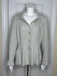 ST. JOHN 3 Button Collared Knit Cardigan Sweater Pale Green Women's Large - Picture 1 of 3