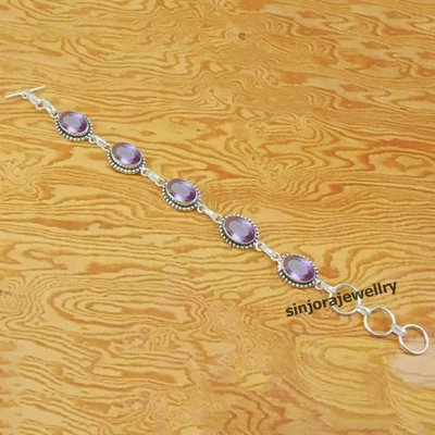 Bracciale regolabile fatto a mano in argento sterling 925 con pietre... - Immagine 1 di 4