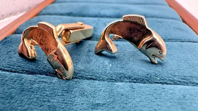 Gemelos vintage SWANK tono dorado pescado salmón Foto 1 de 4