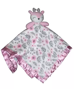 Coperta bambino Just Born rosa grigio cervo cerbiatto fiori foglie raso amorevole 24" usata in ottime condizioni - Foto 1 di 4