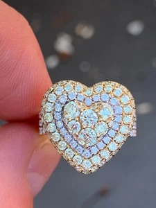 14ct gold diamond 3ct fancy coloured heart cluster ring designer 5.1 grams - Picture 1 of 9