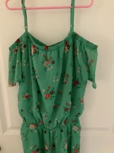 Abercrombie Kids Green Floral Flower Romper Off Shoulder 15 16 Shorts - Picture 1 of 3