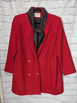 Women's Vtg Red Pea Coat & Matching Scarf International Scene Size 13/14 - Image 1 of 4