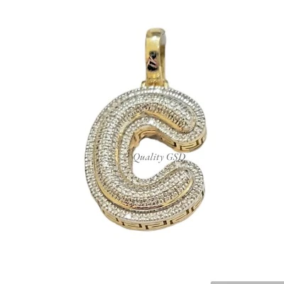 Pingente charme letra inicial diamante C ouro 10k real e diamantes 1/4 CT masculino feminino - Imagem 1 de 4