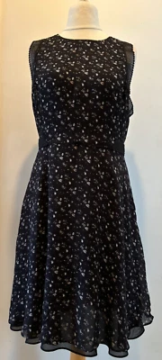 Reiss Ditsy Day Dress Monti Lace Trim Lined Fit Flare 14 Uk New* RRP £185 Black - Image 1 of 4