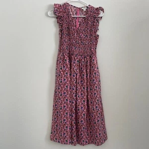 Abito J Crew Factory donna S Petite rosa floreale fumè midi tasche svolazzanti - Foto 1 di 8