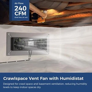 VentirPro S2 Crawlspace Ventilation Fan ALORAIR Crawlspace Fan vent Speed 240CFM - Picture 1 of 7