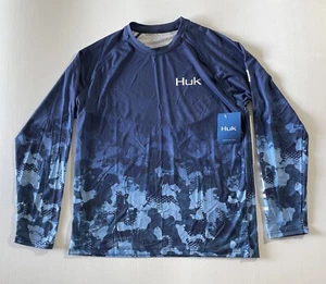 Camisa de manga larga azul pequeña HUK Refraction Fish Fade Pursuit LS para hombre - Imagen 1 de 7