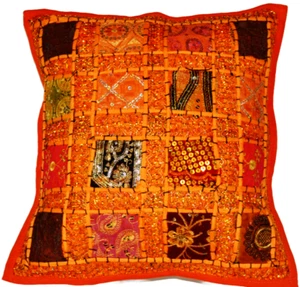 Handmade Multi Colors Embroiderer Indian Traditional Style Cushion Covers 16 x16 - Picture 1 of 2