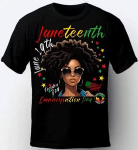 JUNETEENTH T SHIRT. EMANCIPATION DAY. AFRO DESIGN. BLACK HISTORY MONTH T-SHIRT. - Picture 1 of 2