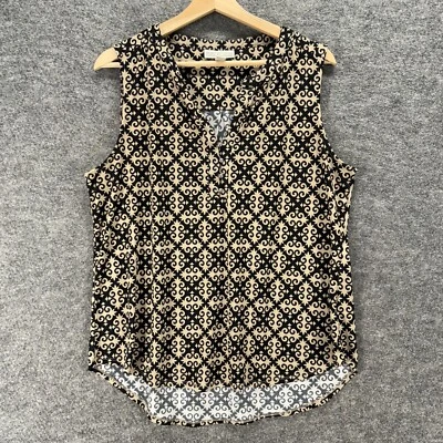 Blusa Dana Buchman Mujer L Grande Negra Geométrica Cuello en V Sin Mangas Correa Ancha Foto 1 de 4