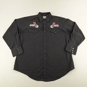 Ely Cattleman Shirt Mens XL Black Western Pearl Snap Embroidered Motorcycles - Picture 1 of 9