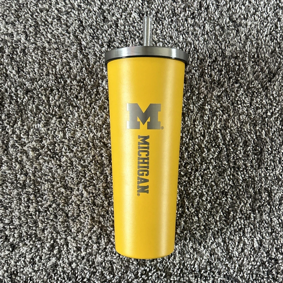 NUEVA botella de agua amarilla maíz Wolverines University of Michigan pajita de metal 24 oz Foto 1 de 1