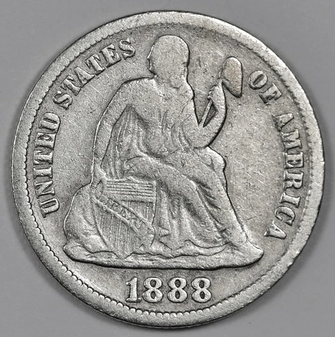 1888-s Seated Liberty Dime.  VF.   184762 Cover