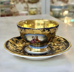 Antique Germany SPM Cobalt Cup &Saucer From 1855 Portrait - Picture 1 of 8