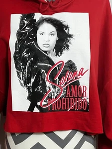 Selena Quintanilla 3XL Cropped Oversized Hoodie Amor Prohibido Graphic Red - Picture 1 of 9