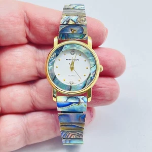 MILAN Quartz Watch Womens Abalone Shell Gold Tone Expansion Band Japan MLN1002 - Picture 1 of 11