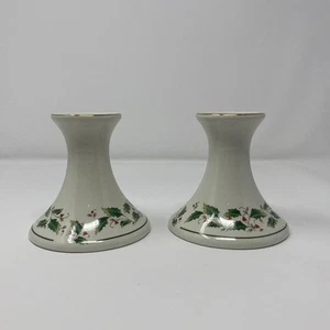 Christmas Candlesticks With Gold Trim And Holly Design Great Condition Japan - Picture 1 of 4