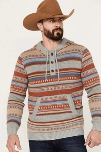 Pendleton Medallion 💯 Cotton Hooded Knit Sweater Men’s Medium Tan Orange Blue - Picture 1 of 19