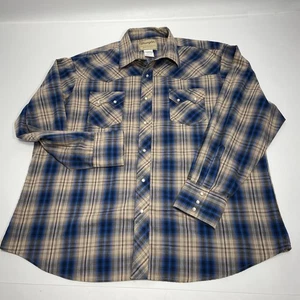 Wrangler Western Fashion Shirt Men’s XXL Pearl Snap Blue Plaid - Picture 1 of 6