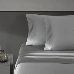 Vera Wang Einfarbig 800 Fadenzahl 4 Stück Grau Baumwollmischung Satin Queen Bettwäsche Set - Bild 1 von 4