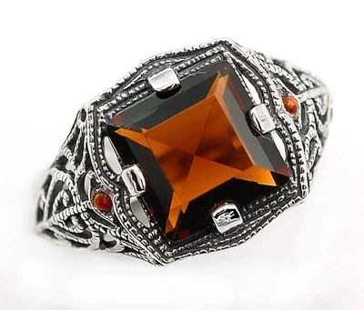 2CT Natural Smoky Topaz & Opal 925 Sterling Silver Filigree Style Ring Sz 8  - Image 1 of 3